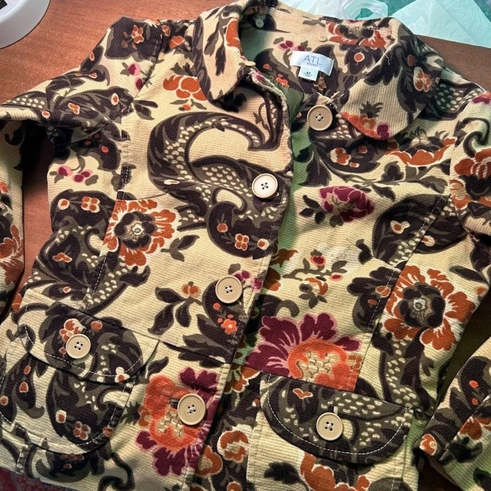 ATL Womens Corduroy Brocade Paisley Regency Eclectic 6 Petite Blazer Floral 6P - Picture 3 of 9